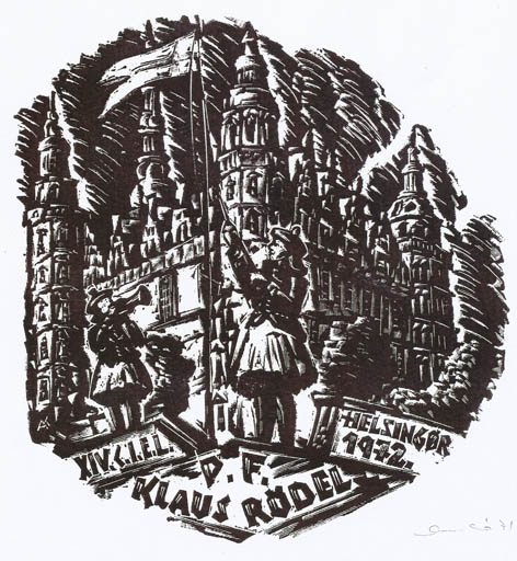 Exlibris by Kàroly Andrusko from Yugoslavia for Klaus Rödel - Castle/Palace Exlibris Congress 