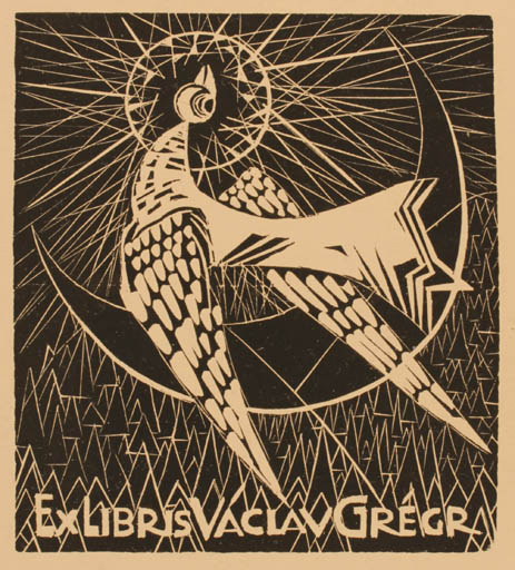 Exlibris by Premsyl Rolcik from Czechoslovakia for Vaclav Gregr - Bird Bird Phoenix 