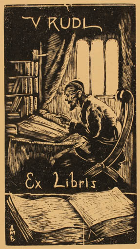 Exlibris by Mlenko Darko Gjuric from Czechoslovakia for Vaclav Rudl - Book Interior Man 