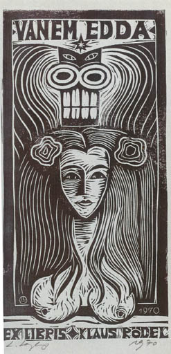 Exlibris by Lembit Lepp from Estonia for Klaus Rödel - Woman Portrait 