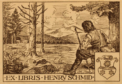 Exlibris by ? Unbekannt from Unknown for Henry Schmid - Mountain Scenery/Landscape Man 