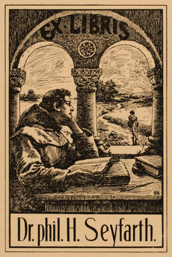 Exlibris by Oskar Henfurth from Germany for Dr. H. Seyfarth - Book Interior Scenery/Landscape Man 