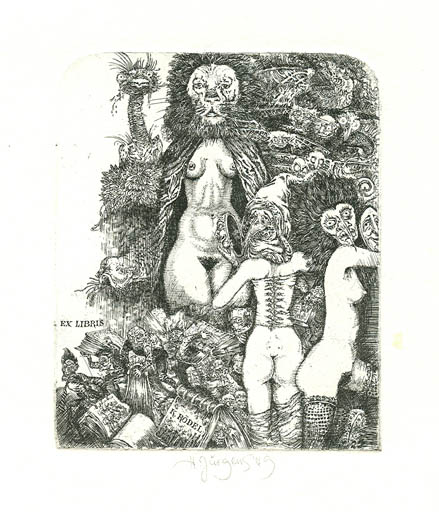 Exlibris by Harry Jürgens from Germany for Klaus Rödel - Erotica Surrealism 