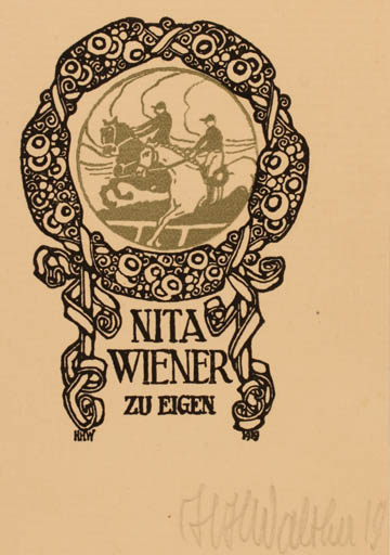 Exlibris by Heinrich Hermann Walther from Germany for Nita Wiener - Horse Jugend Horseman/Rider 