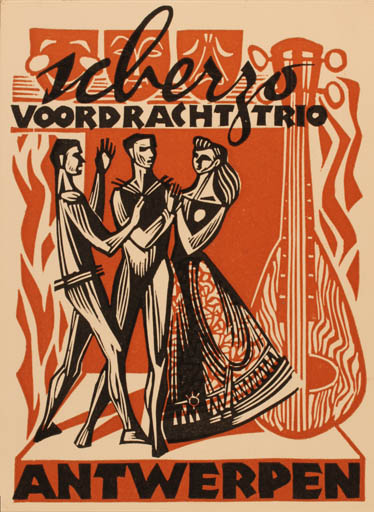 Exlibris by Frank-Ivo van Damme from Belgium for Scherzo Voordracht Trio - Music Theater/Cirkus 