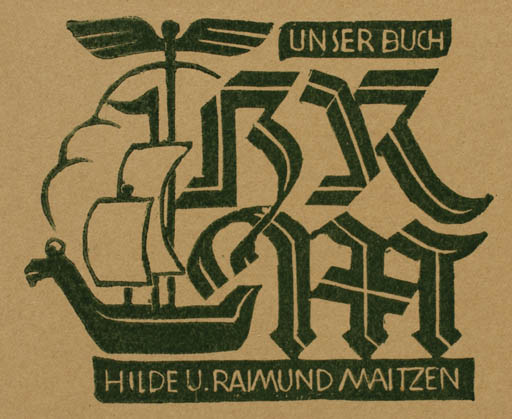 Exlibris by ? Unbekannt from Unknown for Hilde u. Raimund Maitzen - Monogram Ship/Boat 
