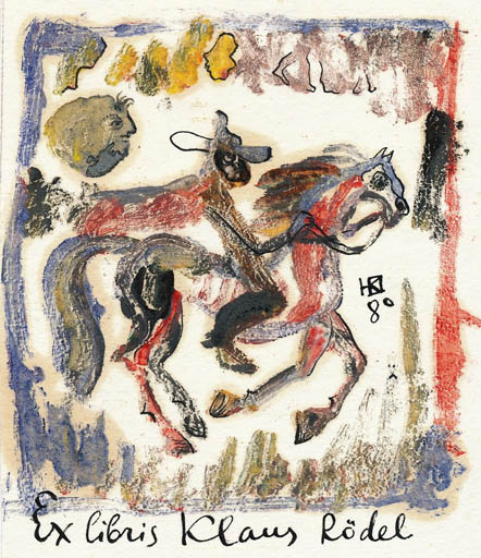 Exlibris by Jurij W. Kuznetsow from Soviet Union for Klaus Rödel - Horseman/Rider 