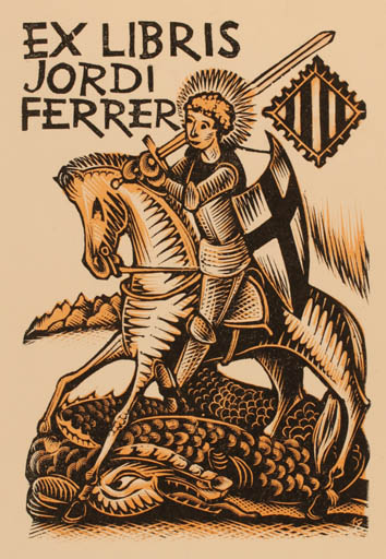 Exlibris by ? Unbekannt from Unknown for Jordi Ferrer - Horse Religion Horseman/Rider Sct.G. and the Dragon 