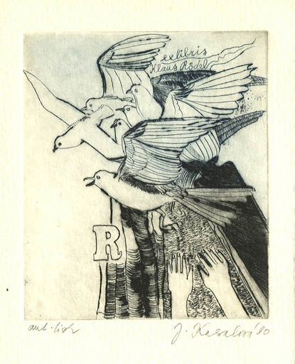 Exlibris by Jana Kasalova from Czechoslovakia for Klaus Rödel - Bird Hand(s) 