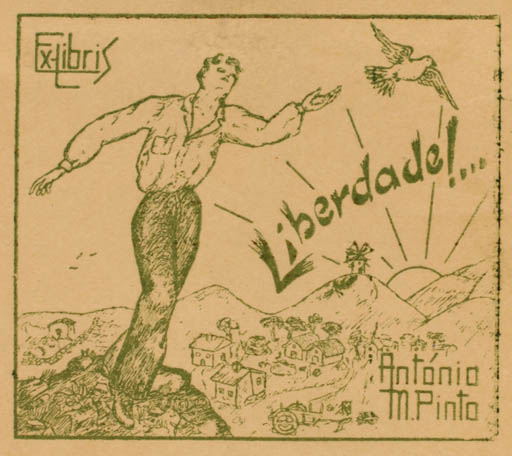Exlibris by ? Unbekannt from Unknown for Antonio M. Pinto - Bird Man Sun 