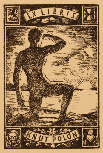 Exlibris by ? Unbekannt from Unknown for Knut Polon - Scenery/Landscape Man Sun 