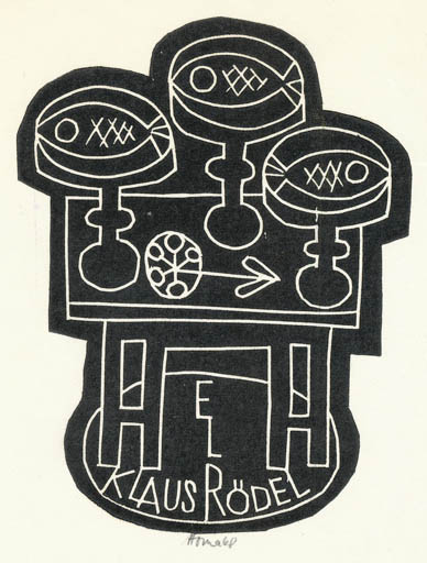 Exlibris by Miroslav Houra from Czechoslovakia for Klaus Rödel - Abstract Fish Food 