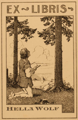 Exlibris by ? Unbekannt from Unknown for Hella Wolf - Scenery/Landscape Man Tree 