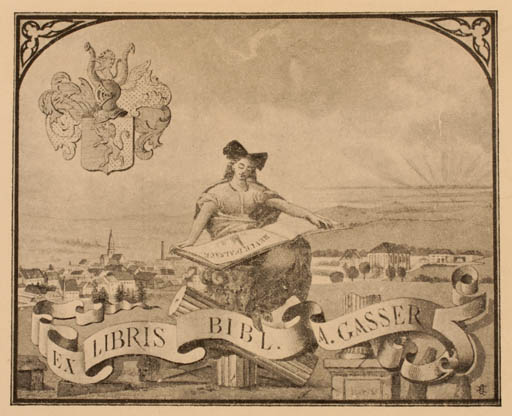 Exlibris by ? Unbekannt from Unknown for A. Gasser - Book Woman Scenery/Landscape 