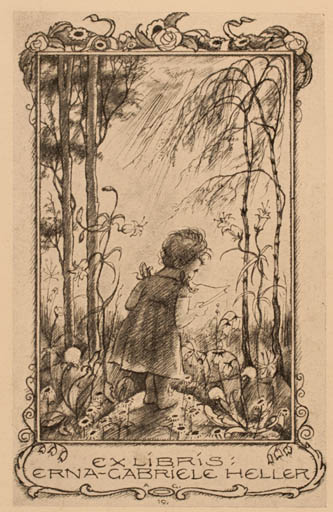 Exlibris by ? Unbekannt from Unknown for Erna-Gabriele Heller - Child Jugend Tree 