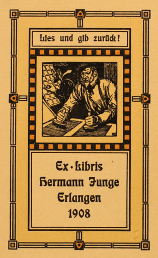 Exlibris by ? Unbekannt from Unknown for Hermann Junge - Working Printing technique 