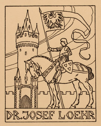 Exlibris by ? Unbekannt from Unknown for Dr. Josef Loehr - Castle/Palace Horse Hand(s) Knight 