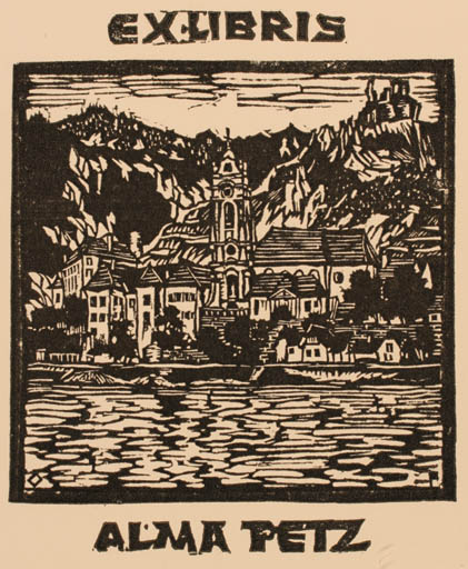 Exlibris by ? Unbekannt from Unknown for Alma Petz - Mountain City Scenery/Landscape 