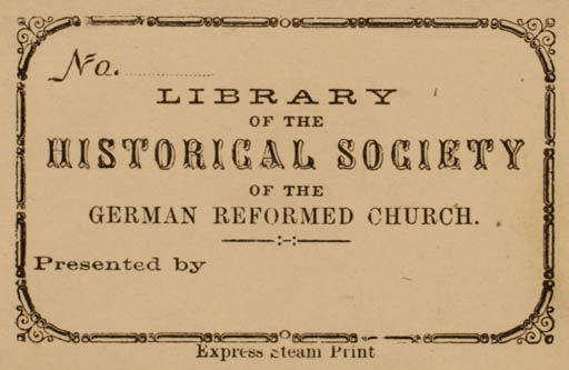Exlibris by ? Unbekannt from Unknown for ? Library of the German Reformed Church - Text/Writing 