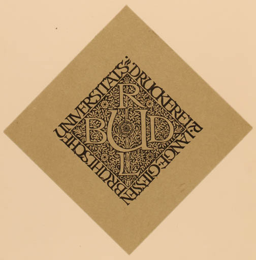 Exlibris by ? Unbekannt from Unknown for R. Universitätsdruckerei Lange - Ornament Text/Writing 