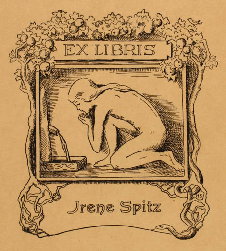 Exlibris by ? Unbekannt from Unknown for Irene Spitz - Jugend Woman Nude 