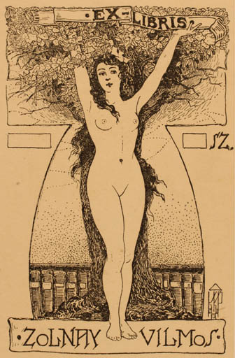 Exlibris by ? Unbekannt from Unknown for Vilmos Zolnay - Jugend Woman Nude 