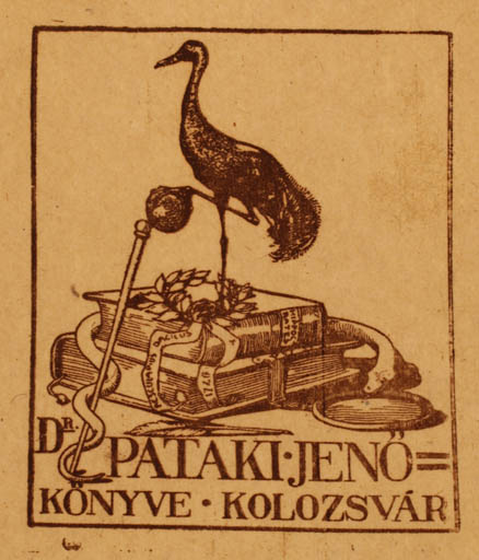 Exlibris by ? Unbekannt from Hungary for Dr. Jenö Pataki - Book Bird Medicine 