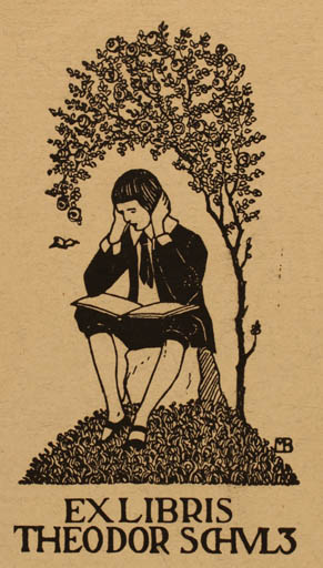 Exlibris by Max Bucherer from Schwitzerland for Theodor Schulz - Jugend Man Tree 