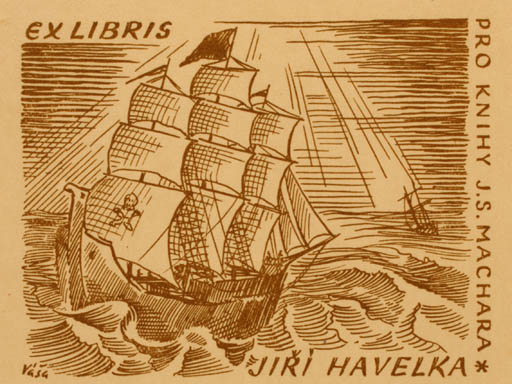 Exlibris by Miroslav Vasa from Czech Republic for Jiri Havelka - Maritime Ship/Boat 