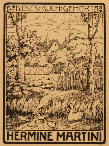 Exlibris by ? Unbekannt from Unknown for Hermine Martini - Bird Scenery/Landscape 