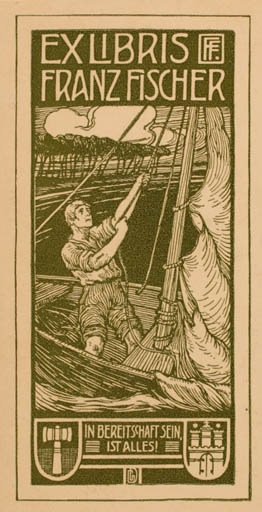 Exlibris by Gustav Doren from Germany for Franz Fischer - Maritime Ship/Boat 