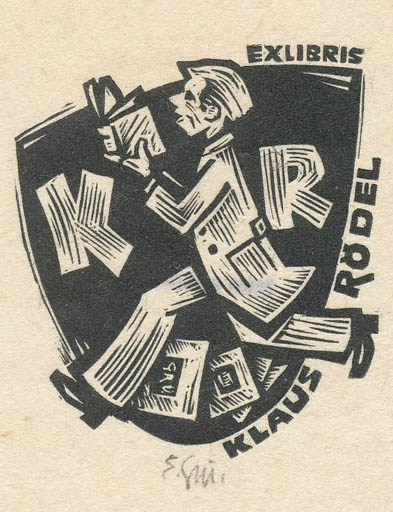 Exlibris by Ernst Grünewald from Germany for Klaus Rödel - Book Man 